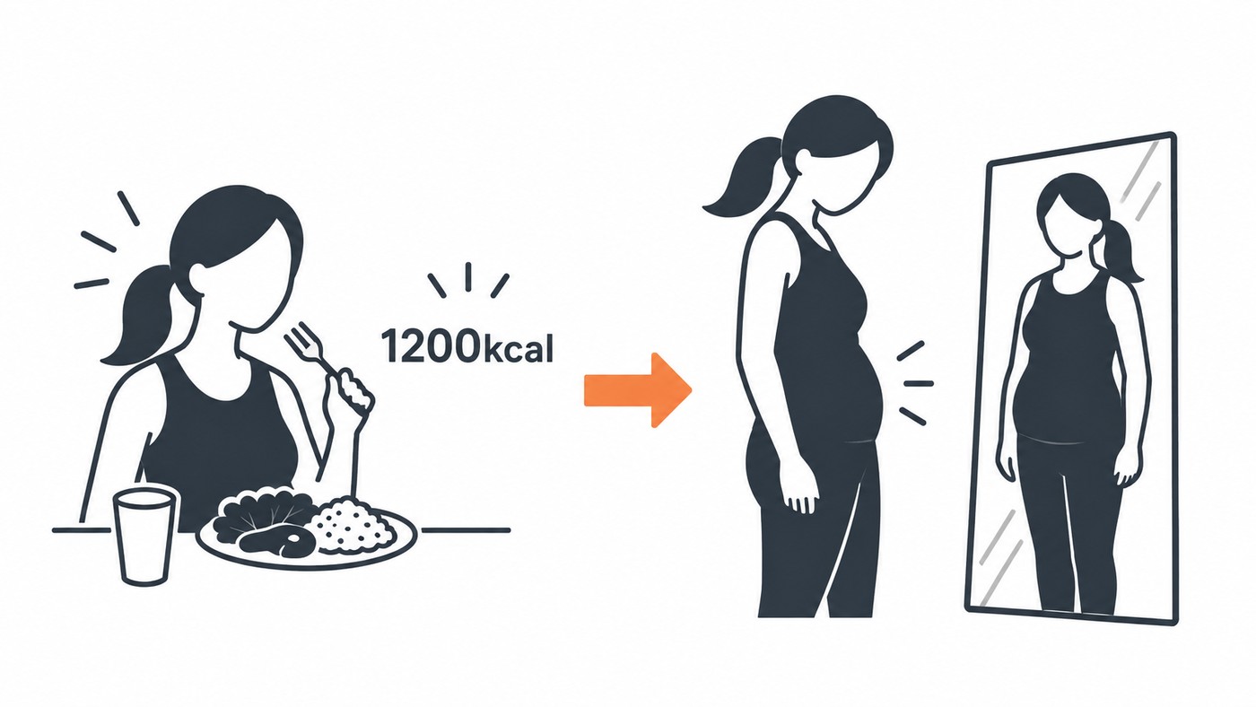 1200kcalに抑えているのに、体が膨らんでいく